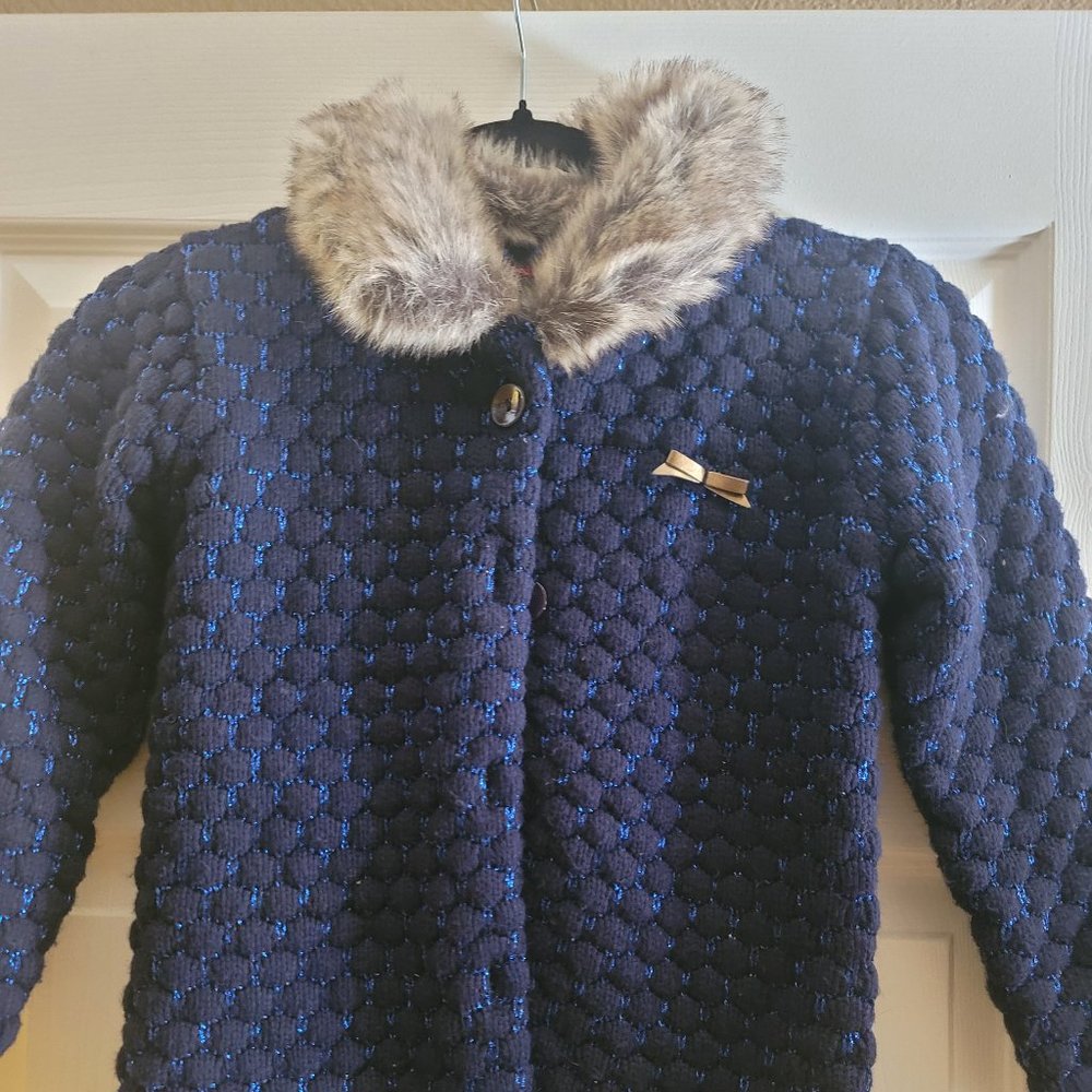Catimini Blue and gold girl's sweater with gold bow